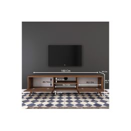 Mueble de TV en Nogal con 2 Cajones y Estantes - 180x35x48.5 cm con Patas de Madera.