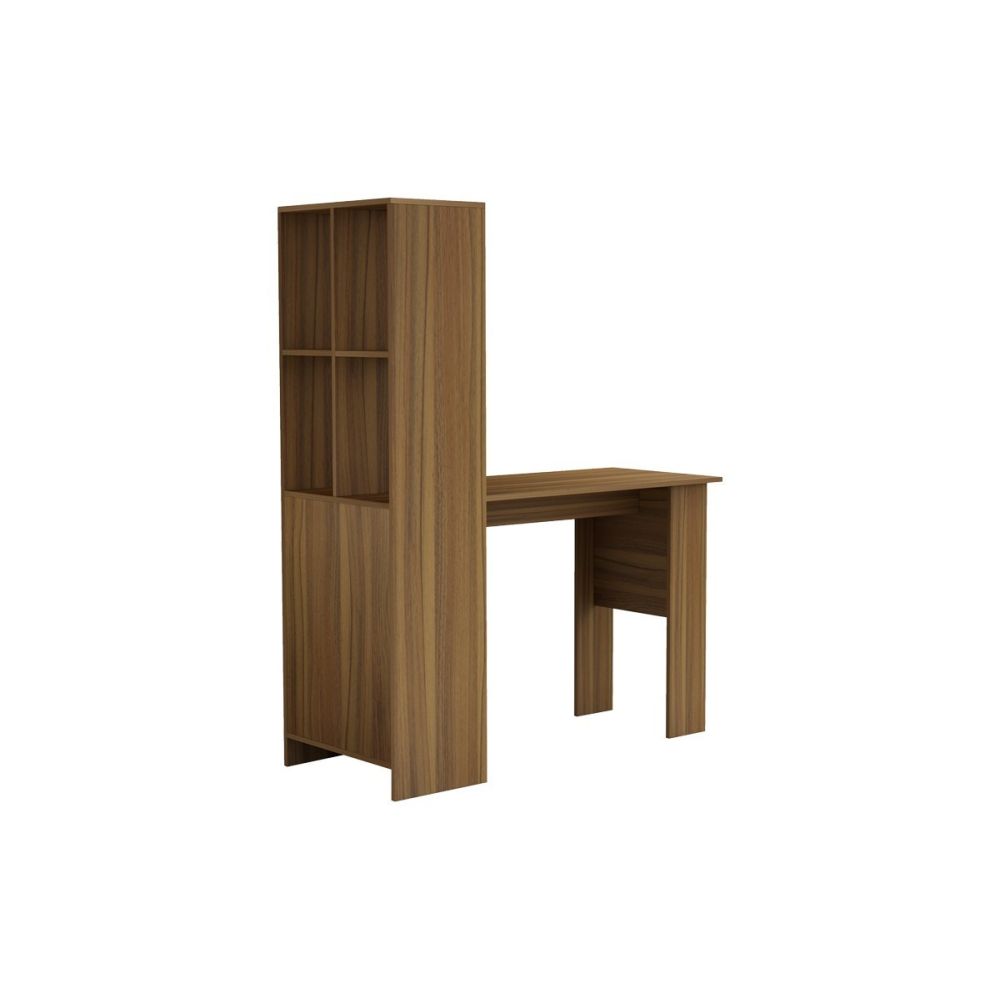Mesa de Oficina con Librería-Escritorio en Melamina Color Nogal, 120x50x150cm - Diseño Versátil y Funcional