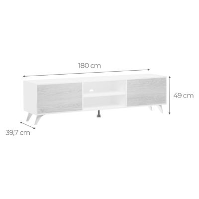 Conjunto de Salón Mueble Completo: Bajo TV, Vitrina, Estantería Decorativa y 2 Estantes - Estilo Roble y Blanco.