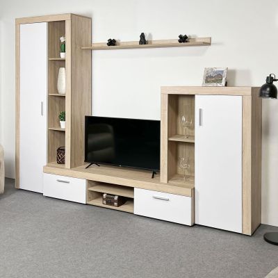 Meyvaser Mueble de salón y TV Composición de salón grande 263 Cm Cambrian-Blanco en madera de gran calidad