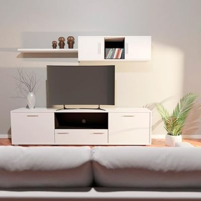 Meyvaser Mueble de salón y TV Composición para salón 200 Cm Color Blanco Gran Espacio Almacenamiento