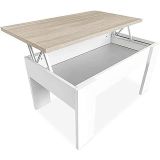 Mesa de Centro Elevable, Acabado en Color Blanco con Tapa Cambria, Medidas: 90 cm (Ancho) x 50 cm (Fondo) x 46-57 cm (Alto)