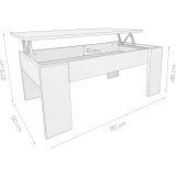 Mesa de Centro Elevable, Acabado en Color Blanco con Tapa Cambria, Medidas: 90 cm (Ancho) x 50 cm (Fondo) x 46-57 cm (Alto)