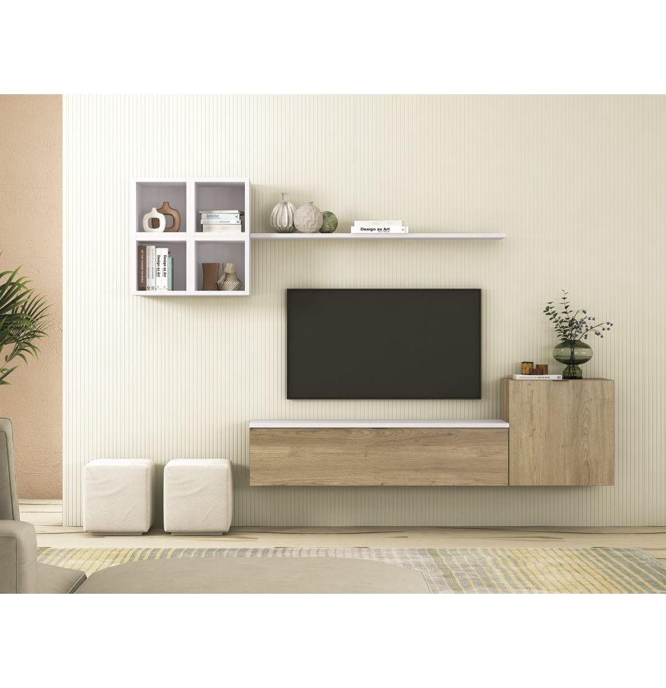 Meyvaser Mueble de salón y TV Conjunto muebles de salón apilable 245 Cm Ancho Color madera y blanco Meyvaser Mueble de salón y TV Conjunto muebles de salón apilable 245 Cm Ancho Color madera y blanco