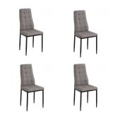 Pack de 4 Sillas Tapizadas en Tela Polipiel Gris con Costuras Acolchadas, Patas Metálicas en Color Negro, Medidas 43x56x96 cm