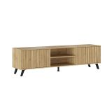 Conjunto de Salón Mueble Completo: Bajo TV, Vitrina, Estantería Decorativa y 2 Estantes - Color Mauvella Rayas